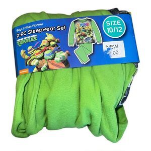 TMNT Ninja Turtles Boys Long Sleeve Top & Pants 2-Piece Sleep Set Green 10/12